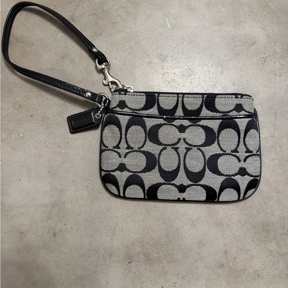 Coach Signature Black and baby blue Wristlet